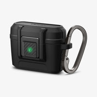 ACS04755 - Apple AirPods Pro Case Lock Fit in matte black showing the front and side with carabiner